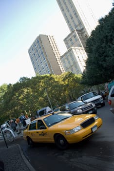 Yellow taxi in a city