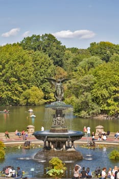 High angle view of tourists in a park