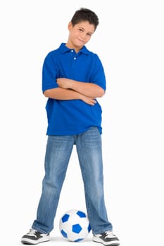 Portrait of a boy standing with a soccer ball