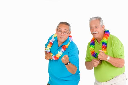 Portrait of a senior man and a mature man dancing