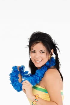 Portrait of a young woman wearing a garland and smiling