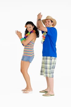 Side profile of a young couple dancing and clapping