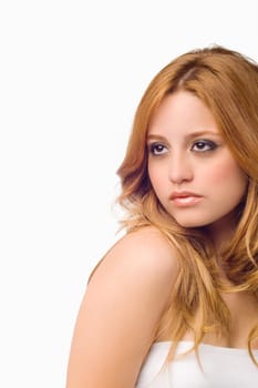 Close-up of a young woman thinking