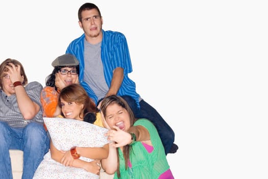 Five friends watching television