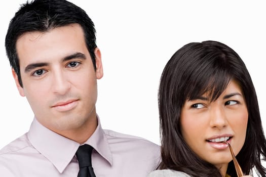 Close-up of a businessman and a businesswoman