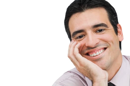 Portrait of a businessman smiling with his hand on his chin