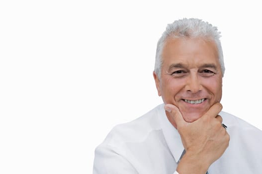 Portrait of a businessman smiling with his hand on his chin