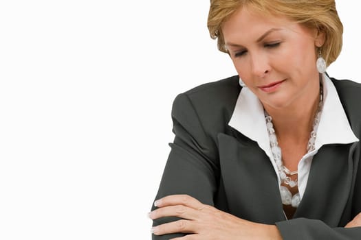 Close-up of a businesswoman with her eyes closed