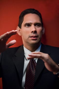 Close-up of a businessman gesturing