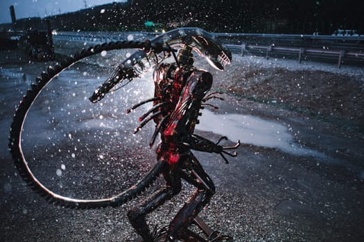 A figure of someone else's steel with glowing red LEDs inside.