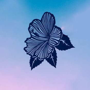 A black flower against a blue sky. Cut out of paper.