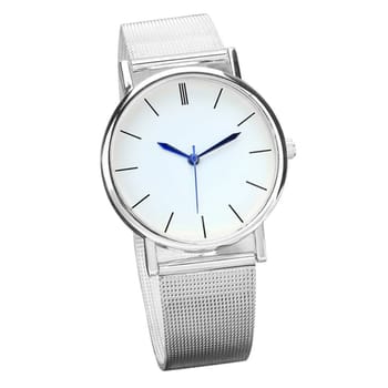 The wristwatch is in a silver rim and silver strap.