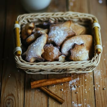Biscuits in the shape of stars in the basket on the table.
