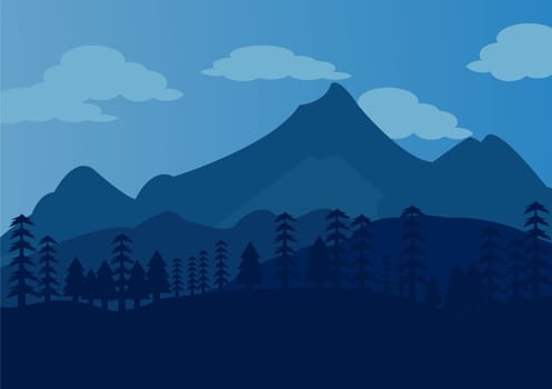 Desert Landscape with Cactus, Hills and Mountains Silhouettes. Vector Nature Horizontal Background Design