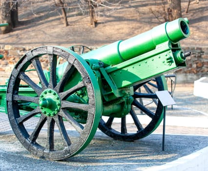 Old cannons on wheels Russian-Japanese war in museum in Vladivostok