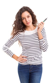 Studio shot of a beautiful young casual woman