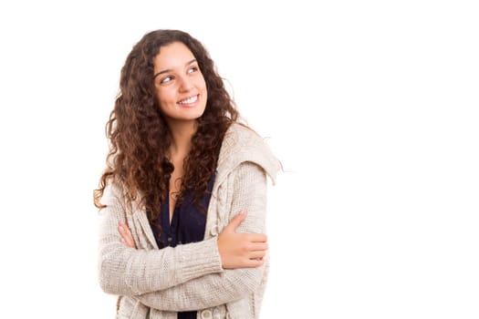 Studio shot: Young woman having a great idea