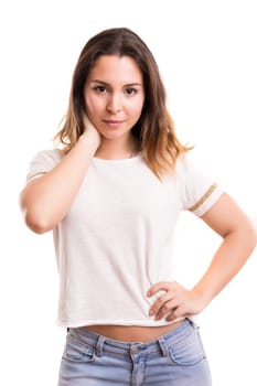 Studio shot of a beautiful young casual woman