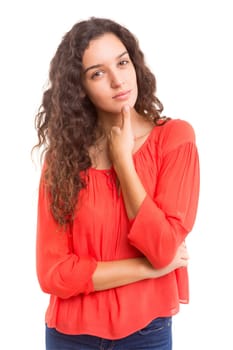 Studio shot: Young woman having a great idea
