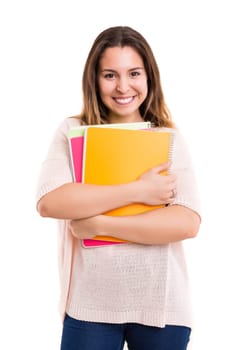 Young student posing over a white background