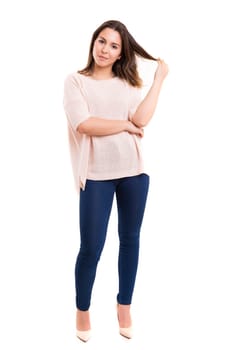 Studio shot of a beautiful young casual woman
