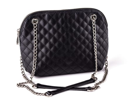 The black women's handbag with chain on white background