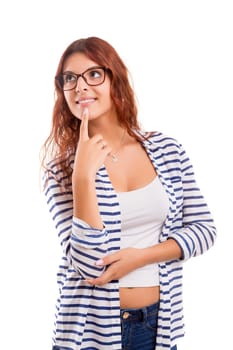 Studio shot: Young woman having a great idea