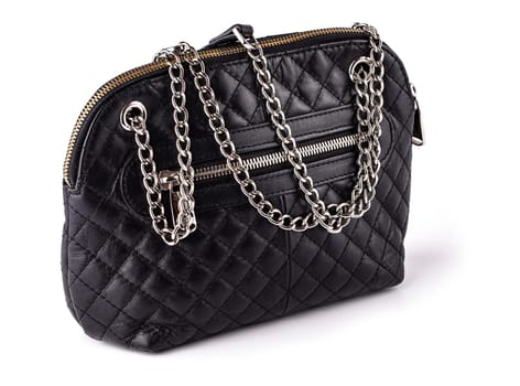 The black women's handbag with chain on white background