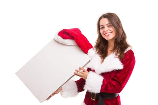 Beautiful young woman dressed with christmas costume, isolated over white