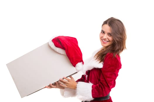 Beautiful young woman dressed with christmas costume, isolated over white