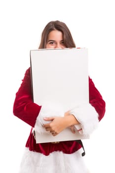 Beautiful young woman dressed with christmas costume, isolated over white