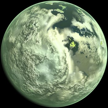 Computer generated planet, isolated over black background