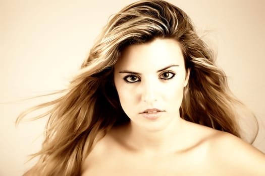 Beautiful woman fashionable portrait, digitally edited