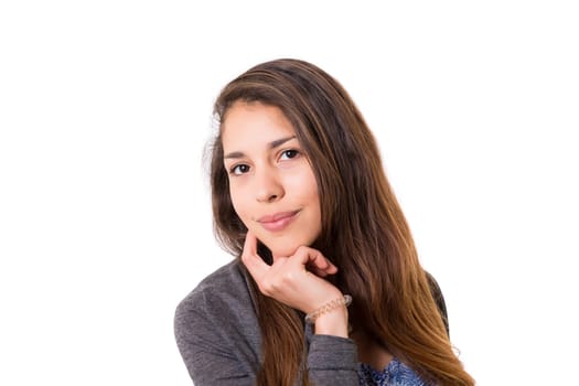 Studio shot: Young woman having a great idea