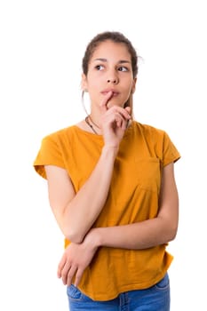 Studio shot: Young woman having a great idea