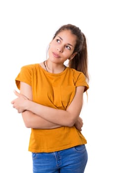 Studio shot: Young woman having a great idea
