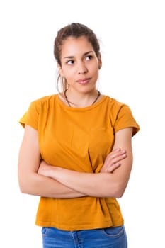 Studio shot: Young woman having a great idea