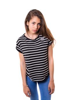 Studio shot of a sad woman, isolated over white