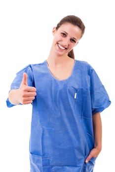 Beuatiful young nurse posing isolated over a white background