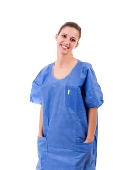 Beuatiful young nurse posing isolated over a white background