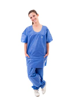 Beuatiful young nurse posing isolated over a white background