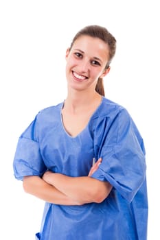 Beuatiful young nurse posing isolated over a white background
