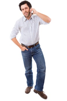 Young man at the phone, isolated over white background