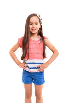 Beautiful young girl posing isolated over white