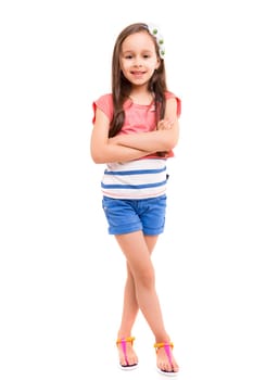 Beautiful young girl posing isolated over white