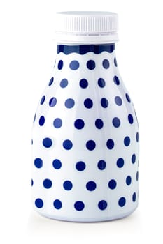 The colored yogurt bottle with drink on white