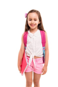 A small student posing isolated over white background