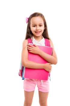 A small student posing isolated over white background