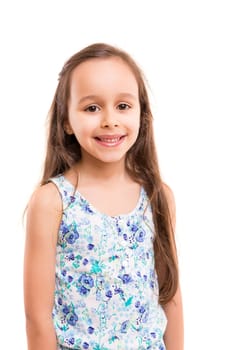 Beautiful young girl posing isolated over white