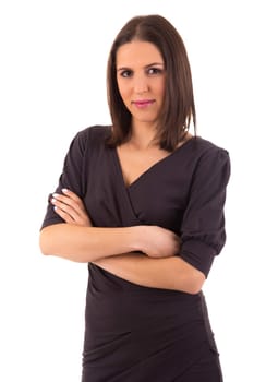 Beautiful young business woman posing isolated over white